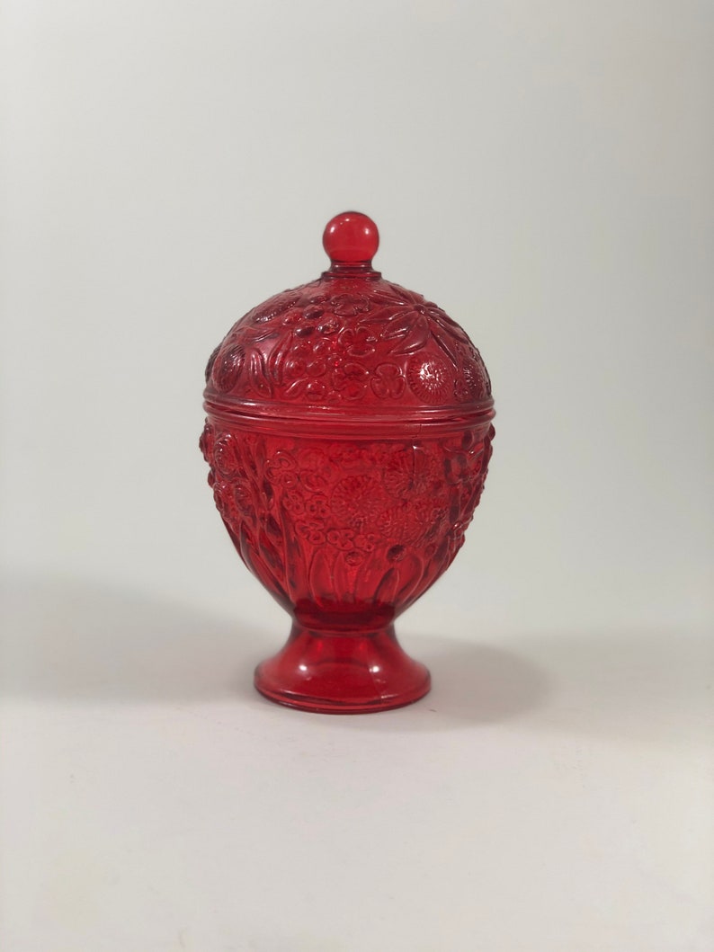 Vintage Avon red glass candy dish with lid Etsy
