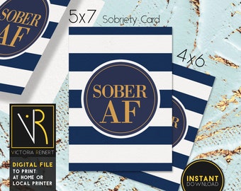 Printable Sobriety Card Happy Soberversary, Alcoholics Anonymous Recovery Milestone, Addiction Clean and Sober AF, AA - DIY Instant Download