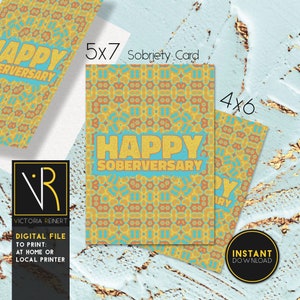 Cartão de sobriedade para impressão Happy Soberversary, cartão de recuperação de alcoólicos anônimos, recuperação de dependência limpa e sóbria, AA - download instantâneo DIY
