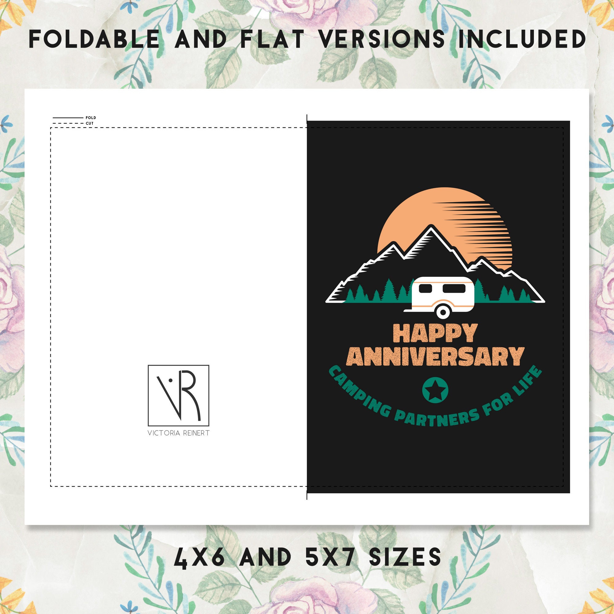 Printable Camping Theme Anniversary Card for Campers, Married Happy