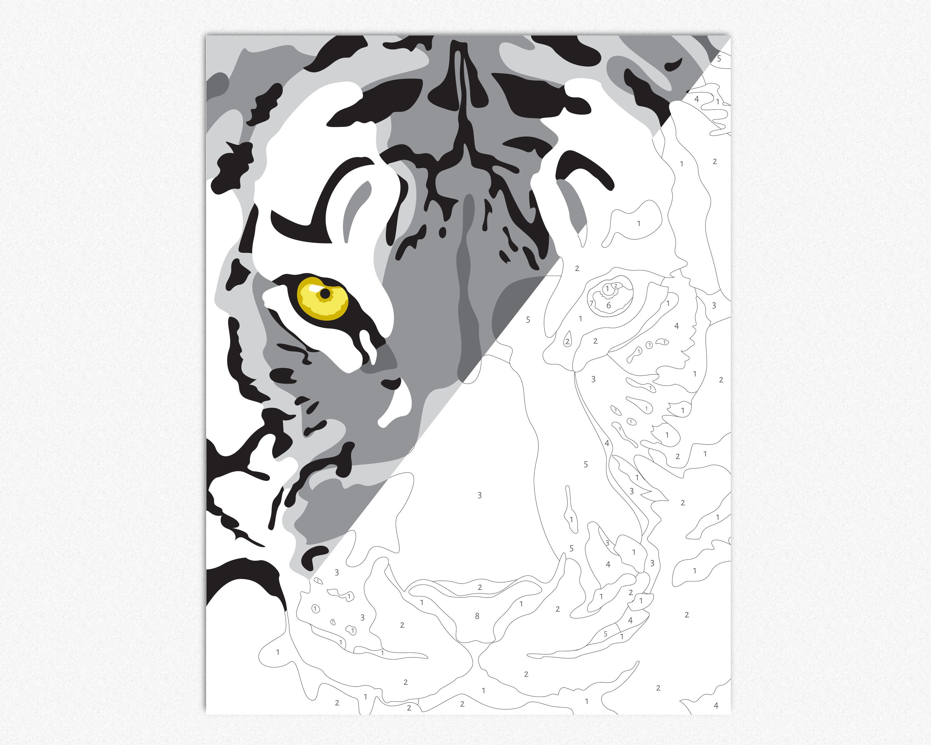 Tiger Paint By Number Printable Coloring Page Printable Color | Etsy
