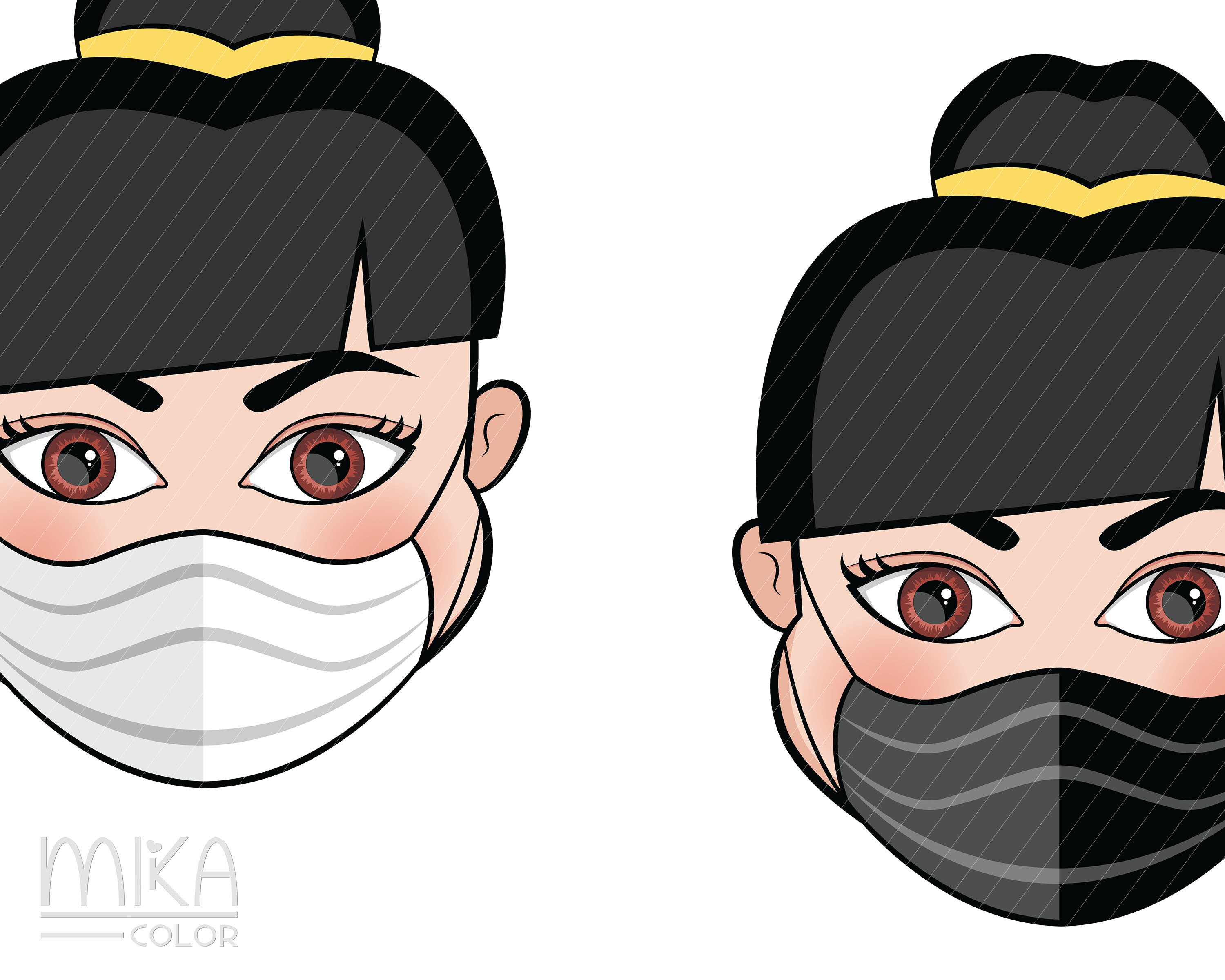 Girl with Mask Clipart Commercial Use License Kids with Face Etsy