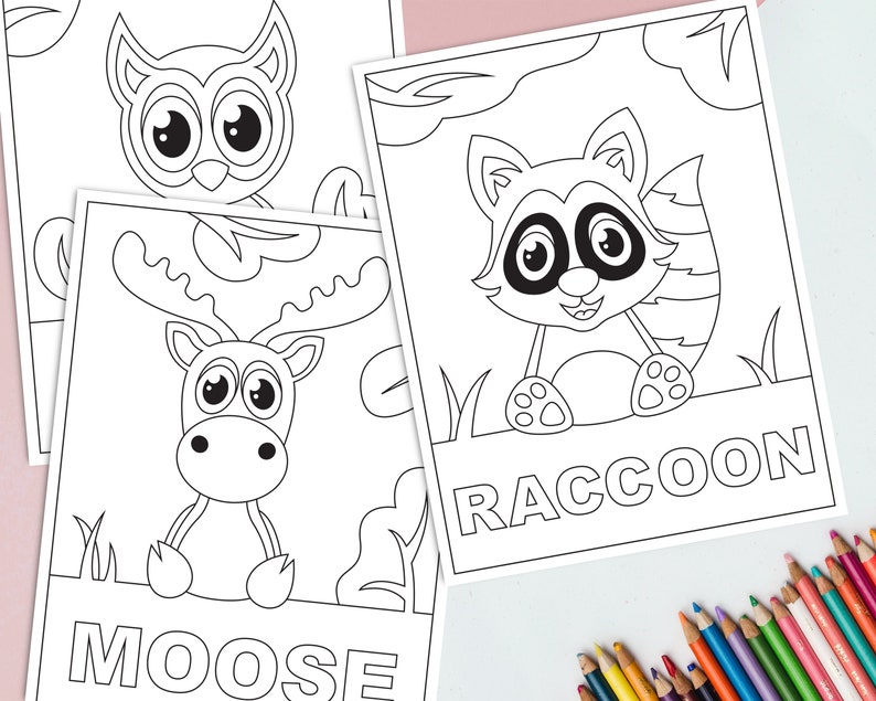 Download Printable Woodland Animals Coloring Pages for Kids Forest | Etsy