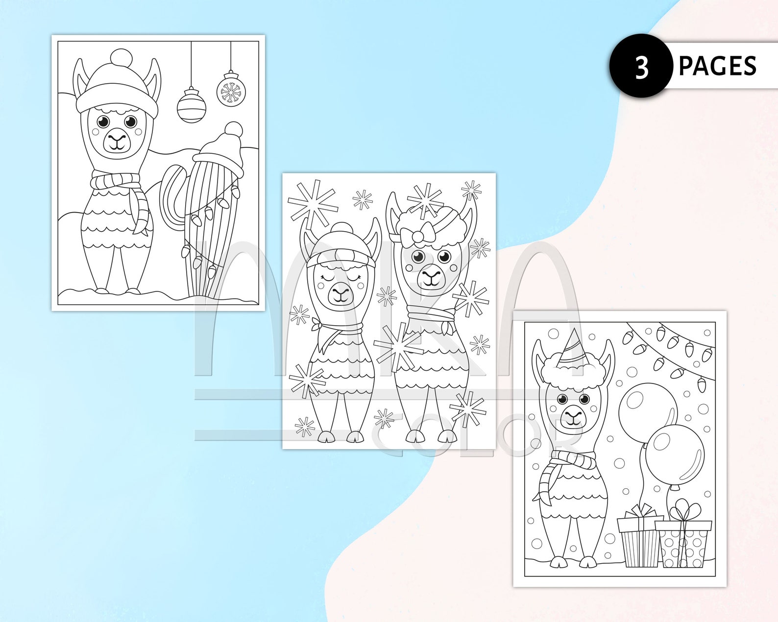 Christmas Llama Coloring Pages for Kids Printable Winter | Etsy