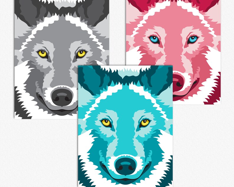 Wolf Paint By Number Printable Coloring Page Printable Color | Etsy