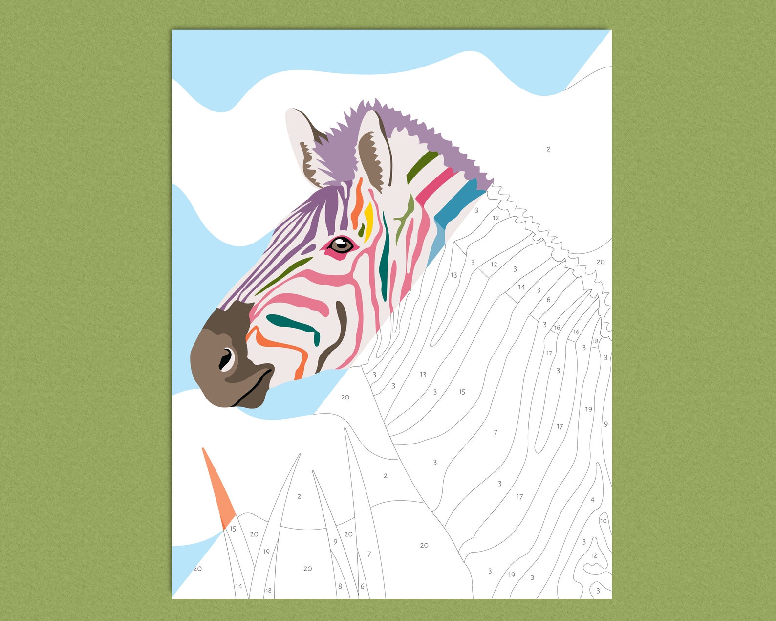 Paint By Number Printable Coloring Page Printable Zebra Color Etsy