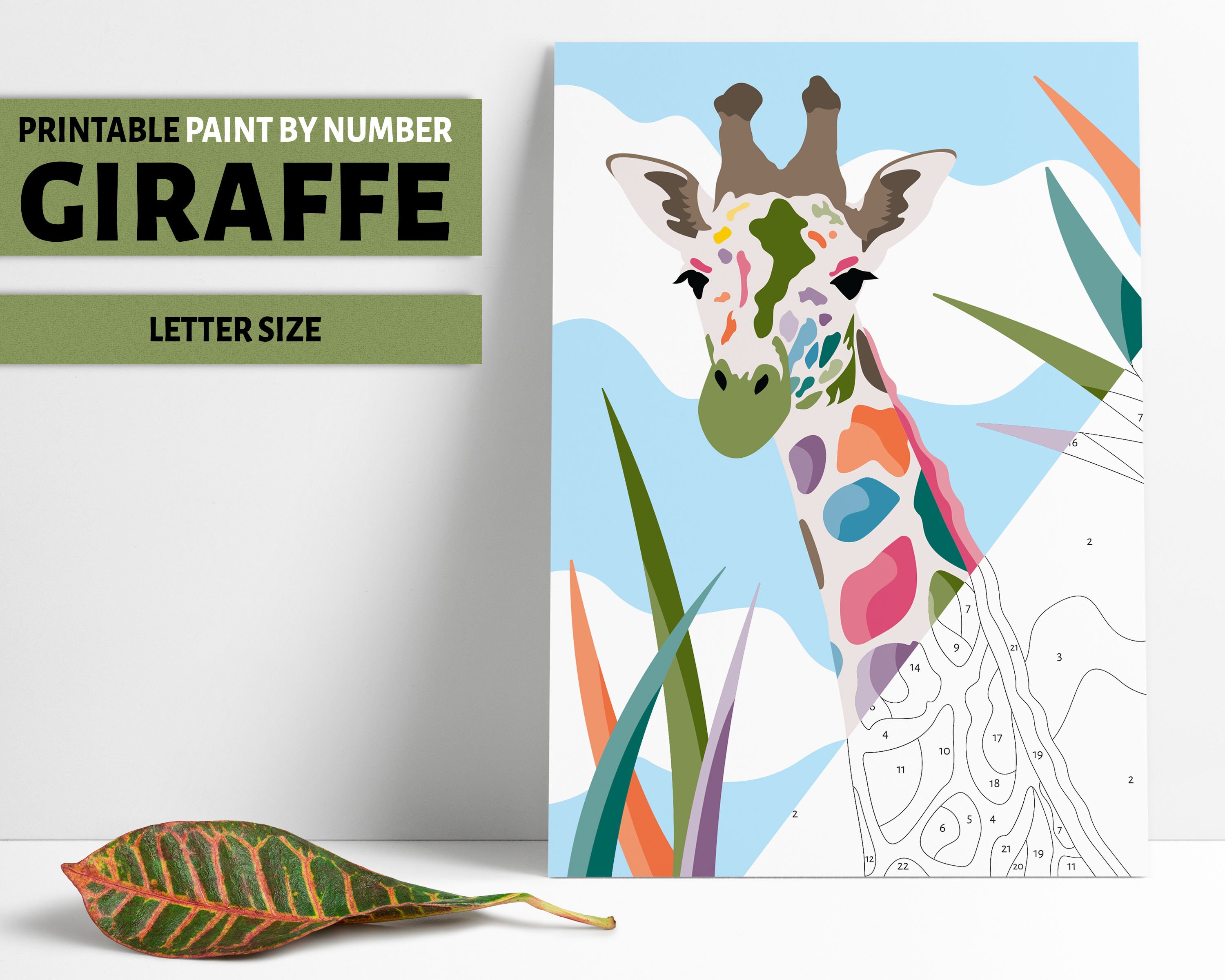 Giraffe Paint By Number Printable Coloring Page Printable | Etsy