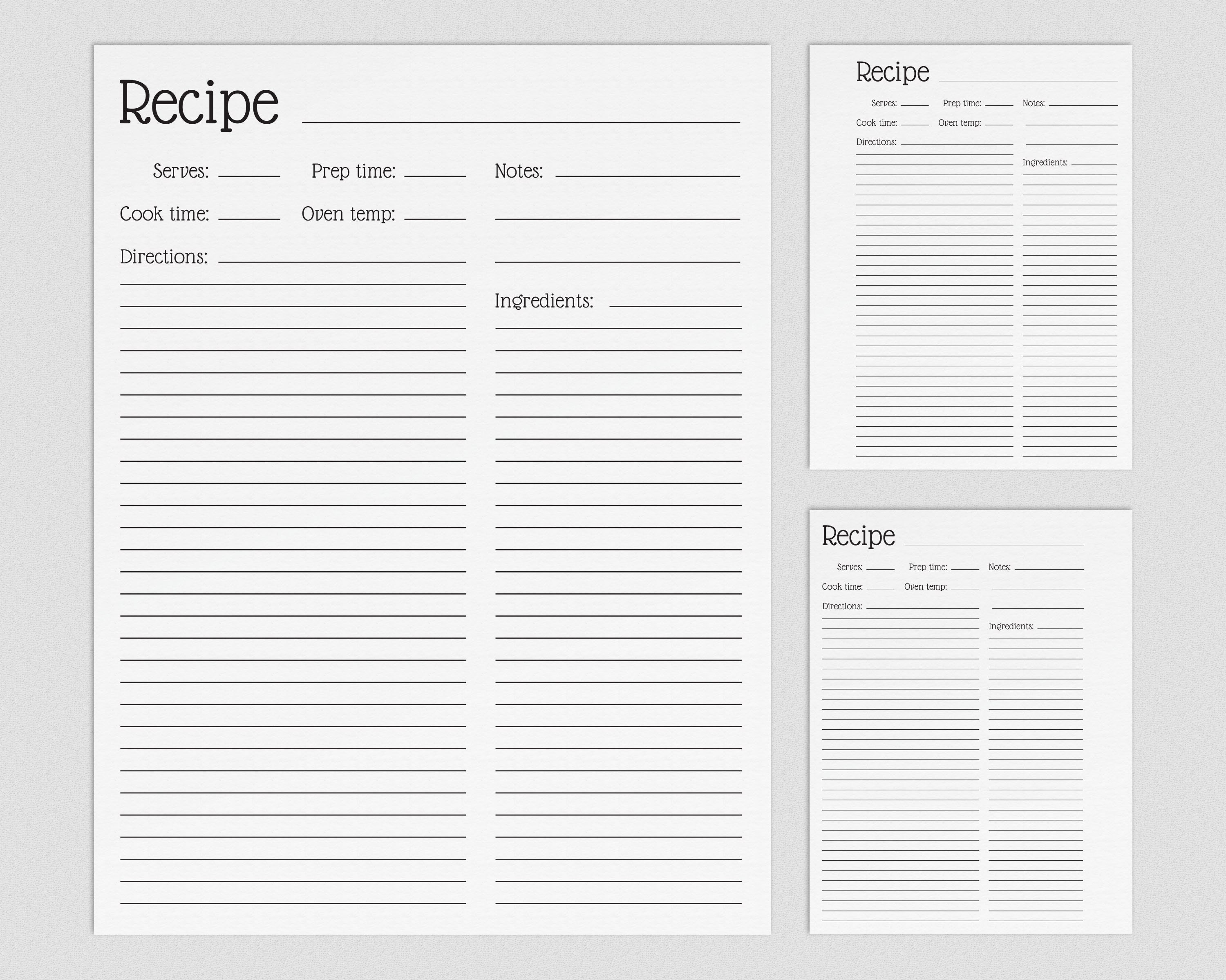 Simple black and white Printable Recipe Template Printable | Etsy