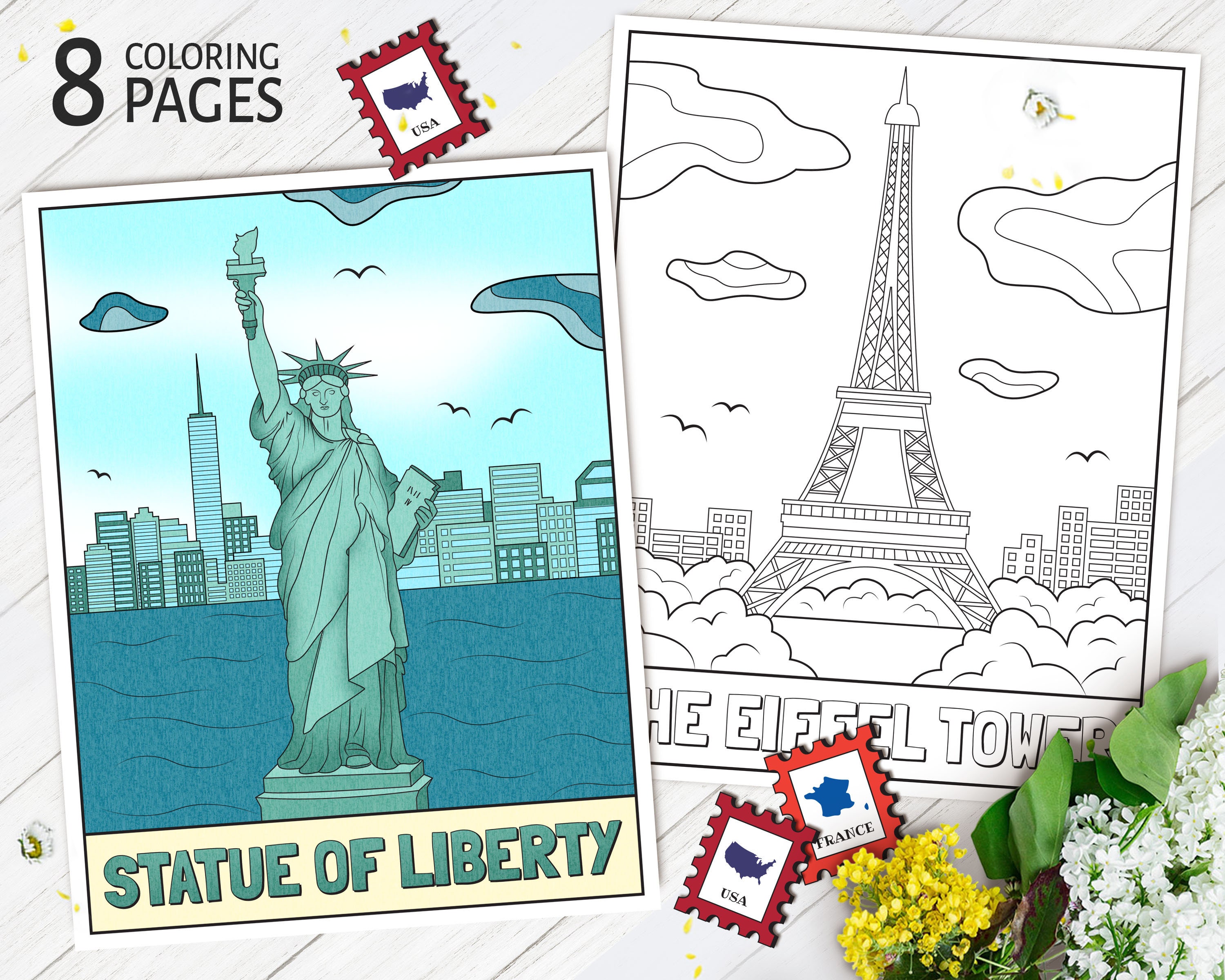 Download Landmark Coloring Pages Printable Travel Coloring Book Etsy