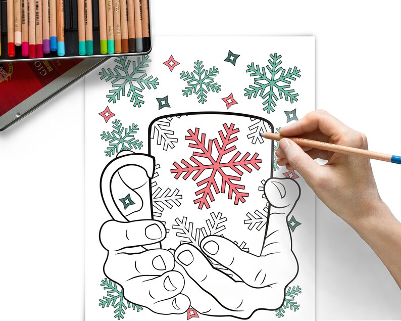 Christmas Mugs Coloring Pages for Kids Printable Winter Etsy