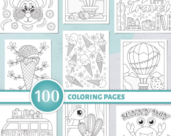 100 Summer Coloring Pages Coloring Bundle for Adults and
