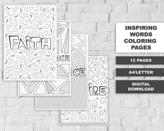 Inspiring Words Printable Coloring Pages Printable Coloring Etsy