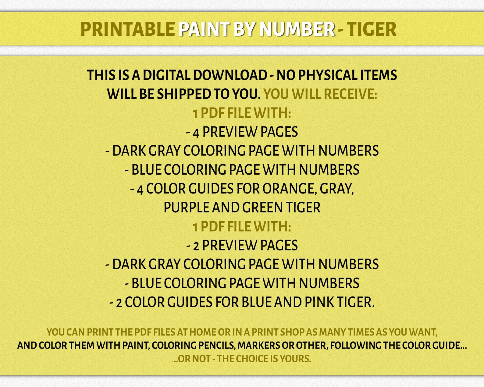 Tiger Paint By Number Printable Coloring Page Printable Color | Etsy