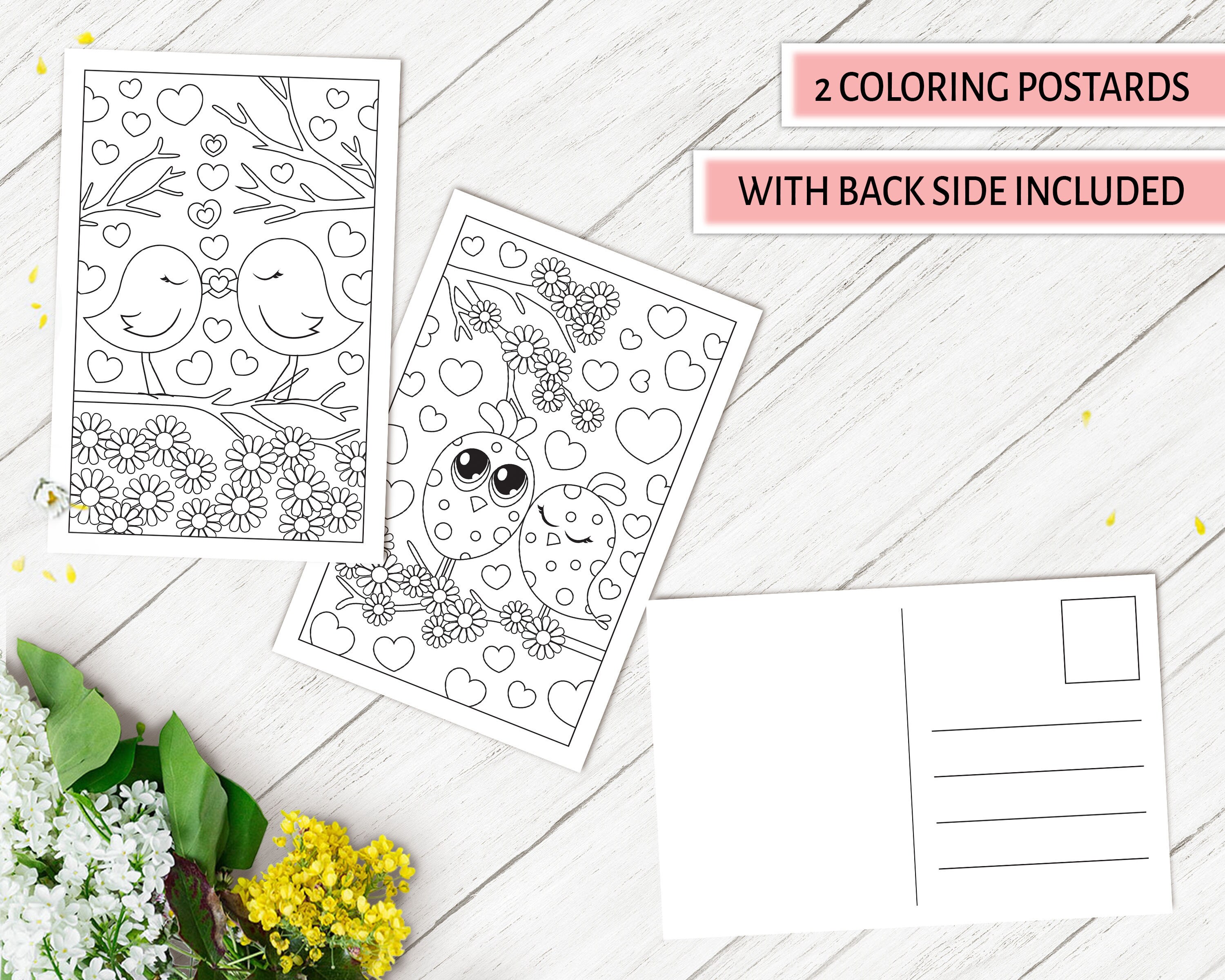 Valentines Postcards to Color Coloring Postcards for kids | Etsy