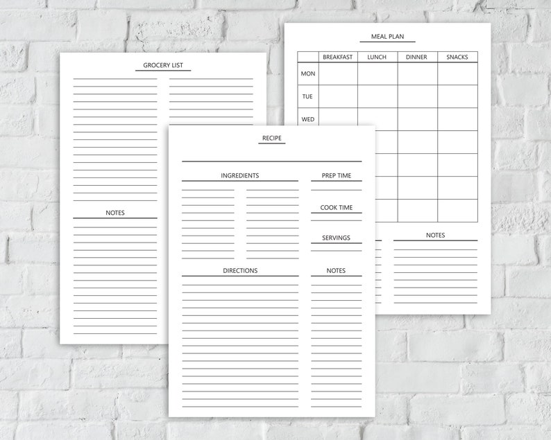 Simple black and white Printable Recipe Template Printable | Etsy