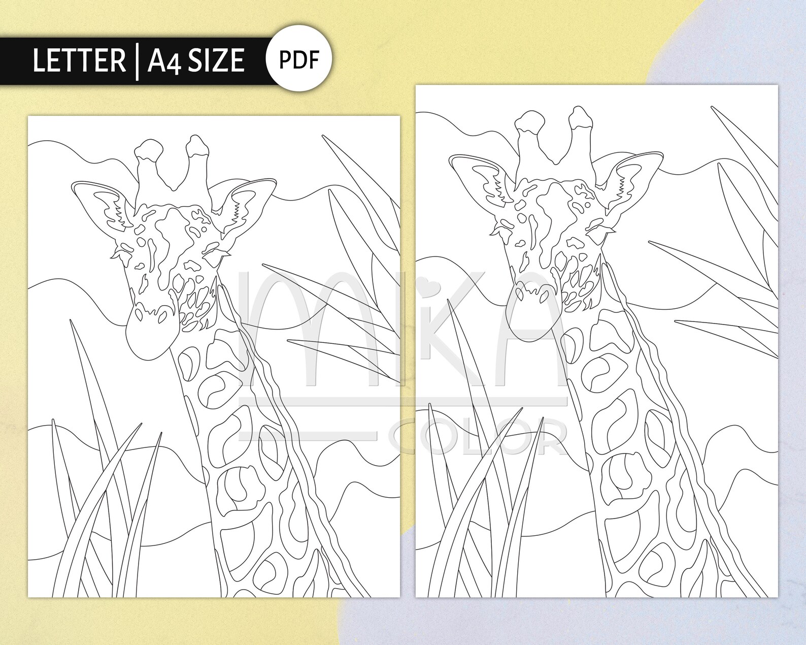 Zebra and Giraffe coloring pages for adults Animal coloring | Etsy