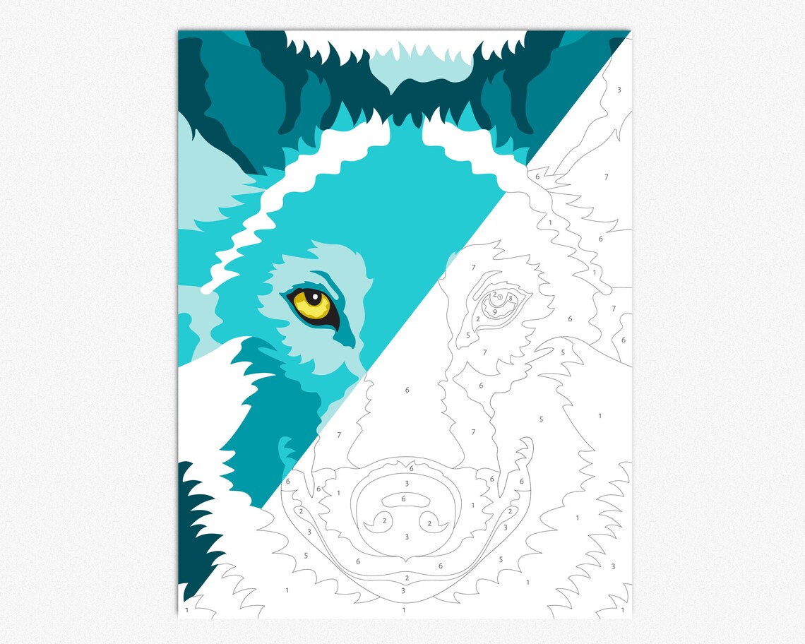 Wolf Paint By Number Printable Coloring Page Printable Color | Etsy