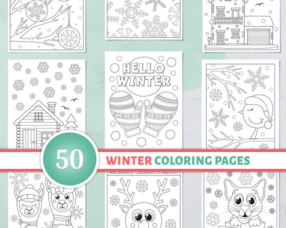50 Winter Coloring Pages For Kids Printable Christmas Etsy