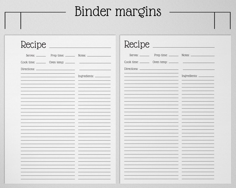 simple black and white printable recipe template printable etsy