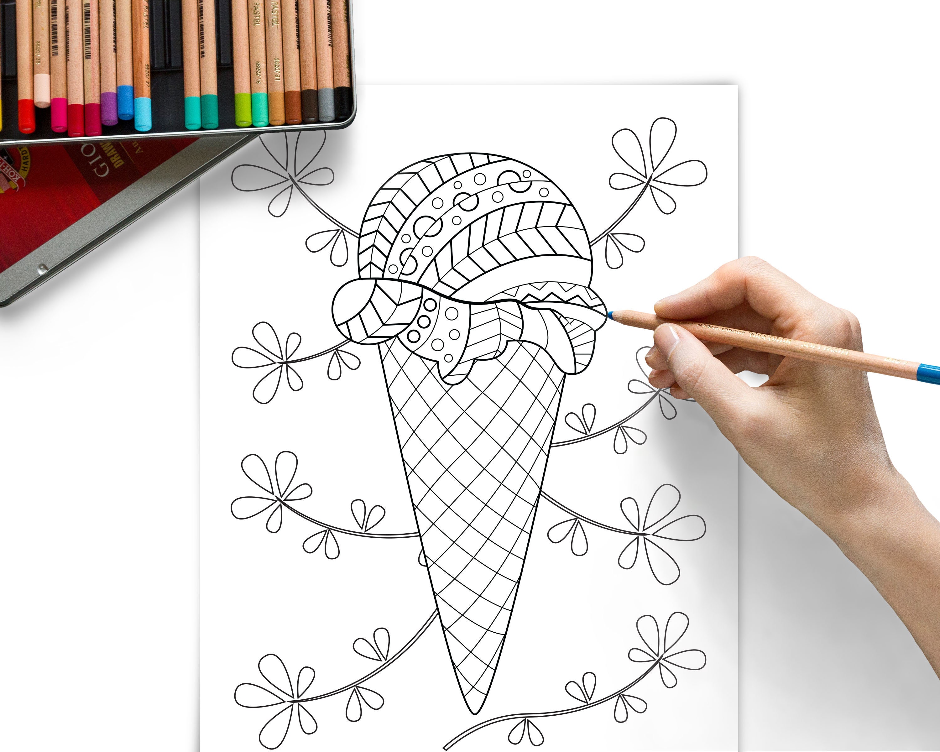 Printable ice cream coloring pages for adults pack of 3 | Etsy