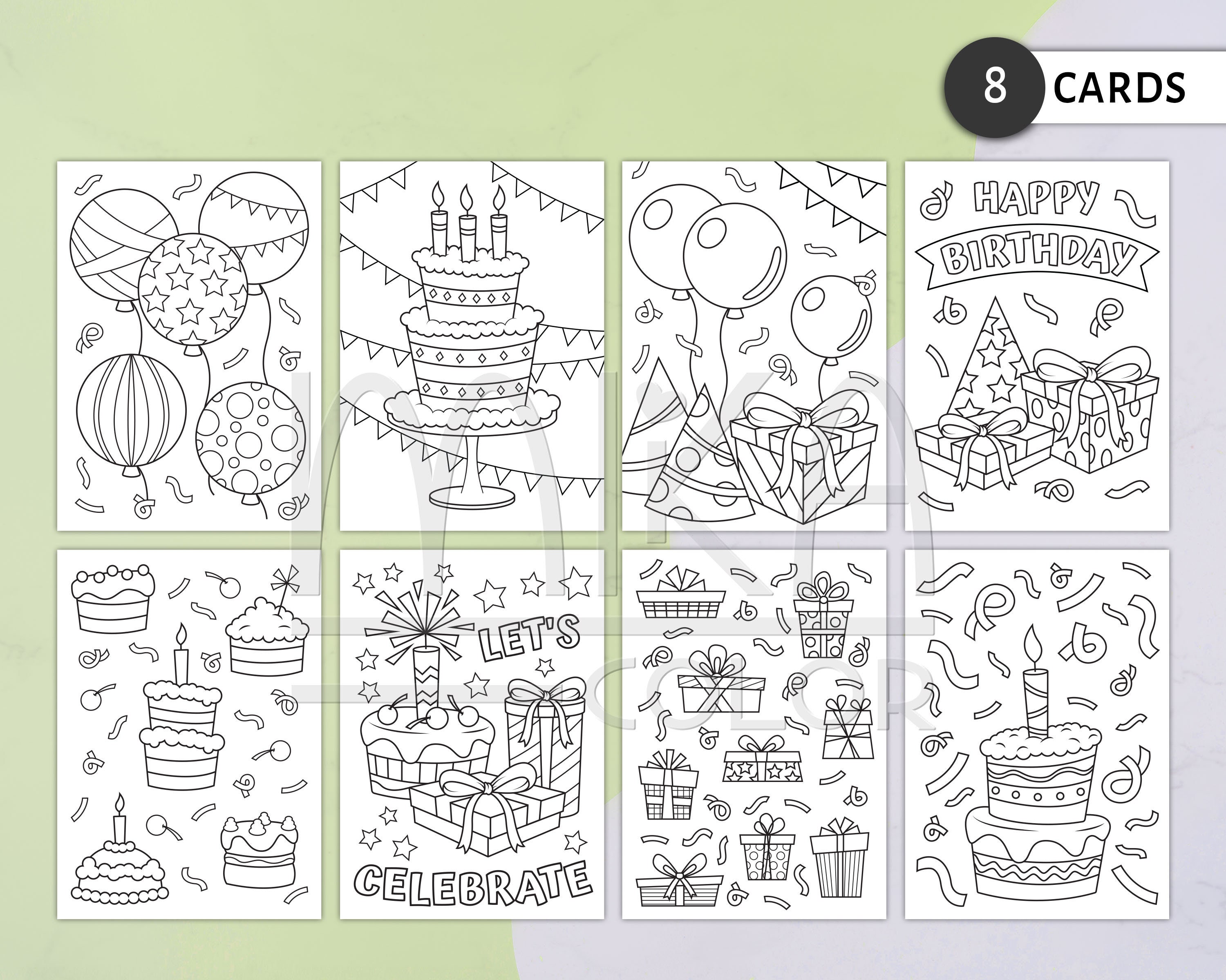 printable birthday coloring cards for kids happy birthday etsy