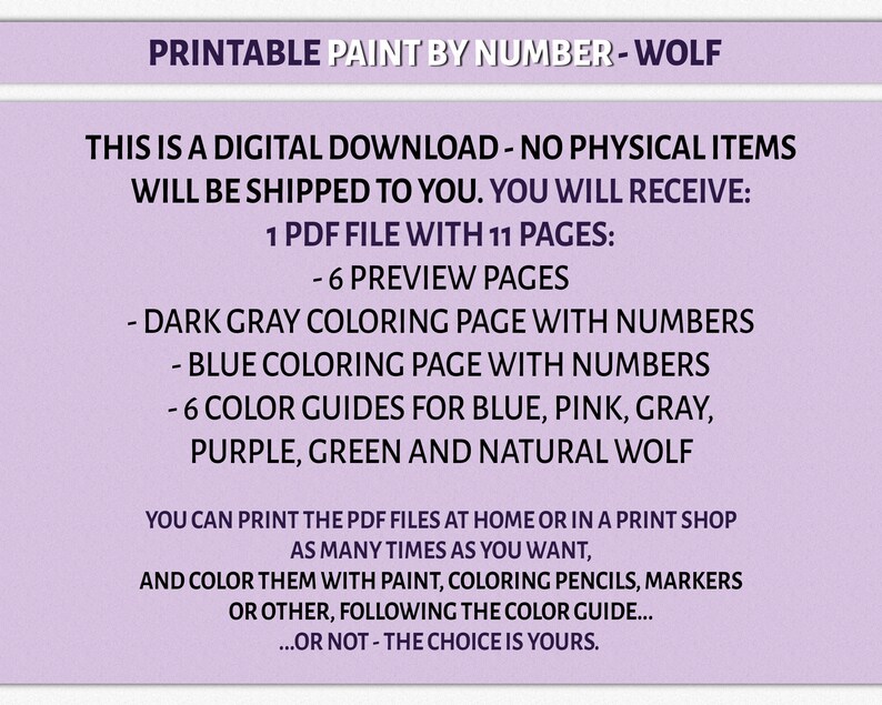 Wolf Paint By Number Printable Coloring Page Printable Color | Etsy