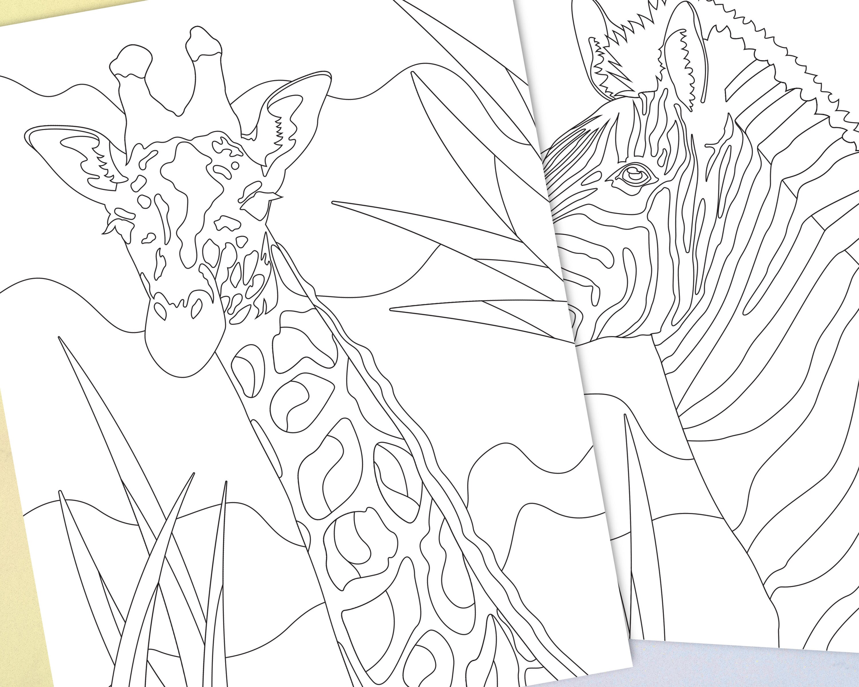 Zebra and Giraffe coloring pages for adults Animal coloring | Etsy