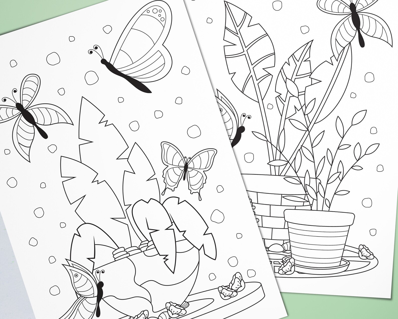 Potted Plants Coloring Postcards Printable Postcards to | Etsy