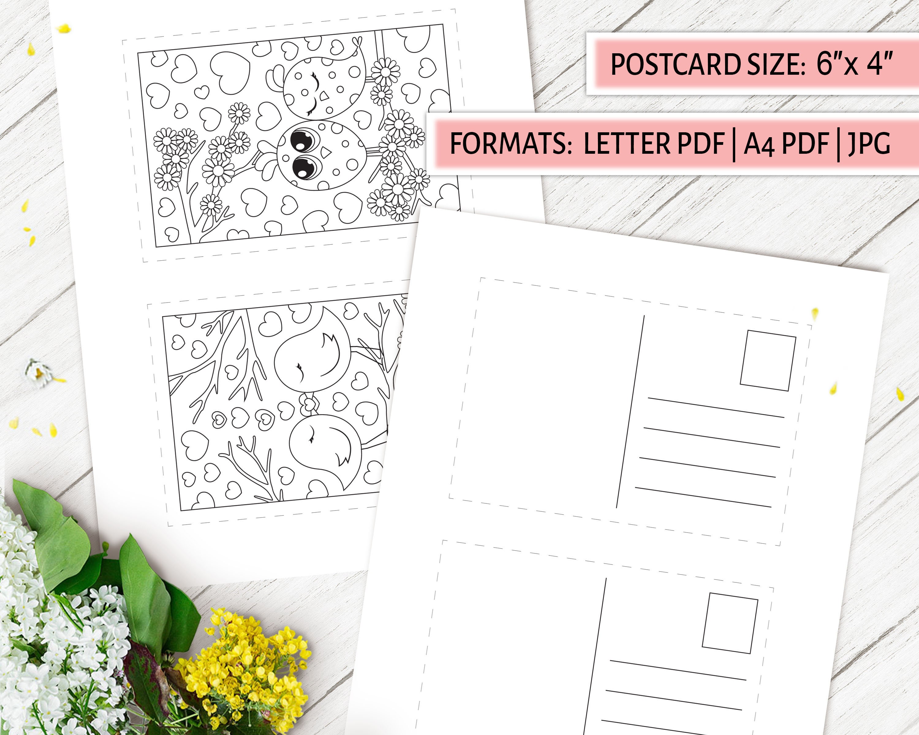 Valentines Postcards to Color Coloring Postcards for kids | Etsy