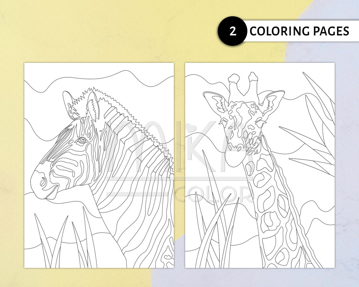 Zebra and Giraffe coloring pages for adults Animal coloring | Etsy