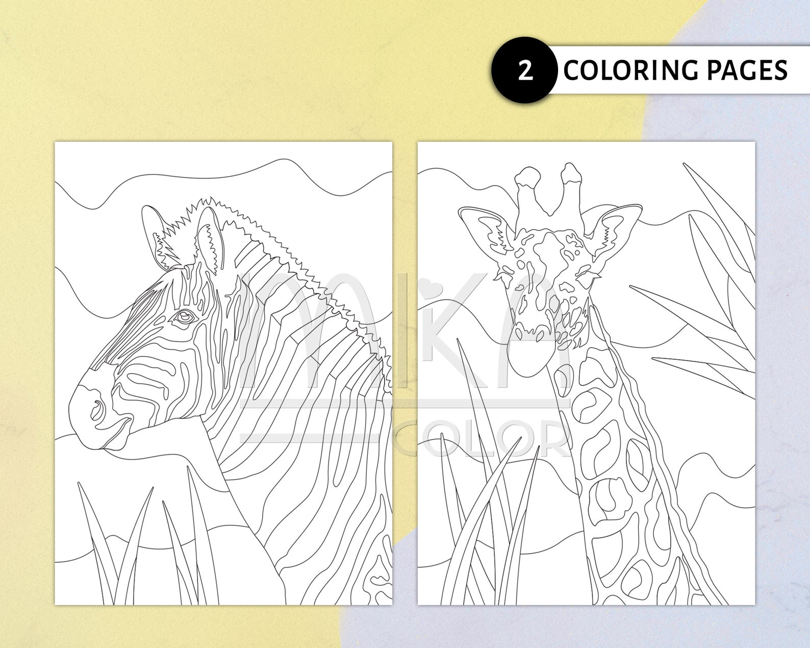 Zebra and Giraffe coloring pages for adults Animal coloring | Etsy