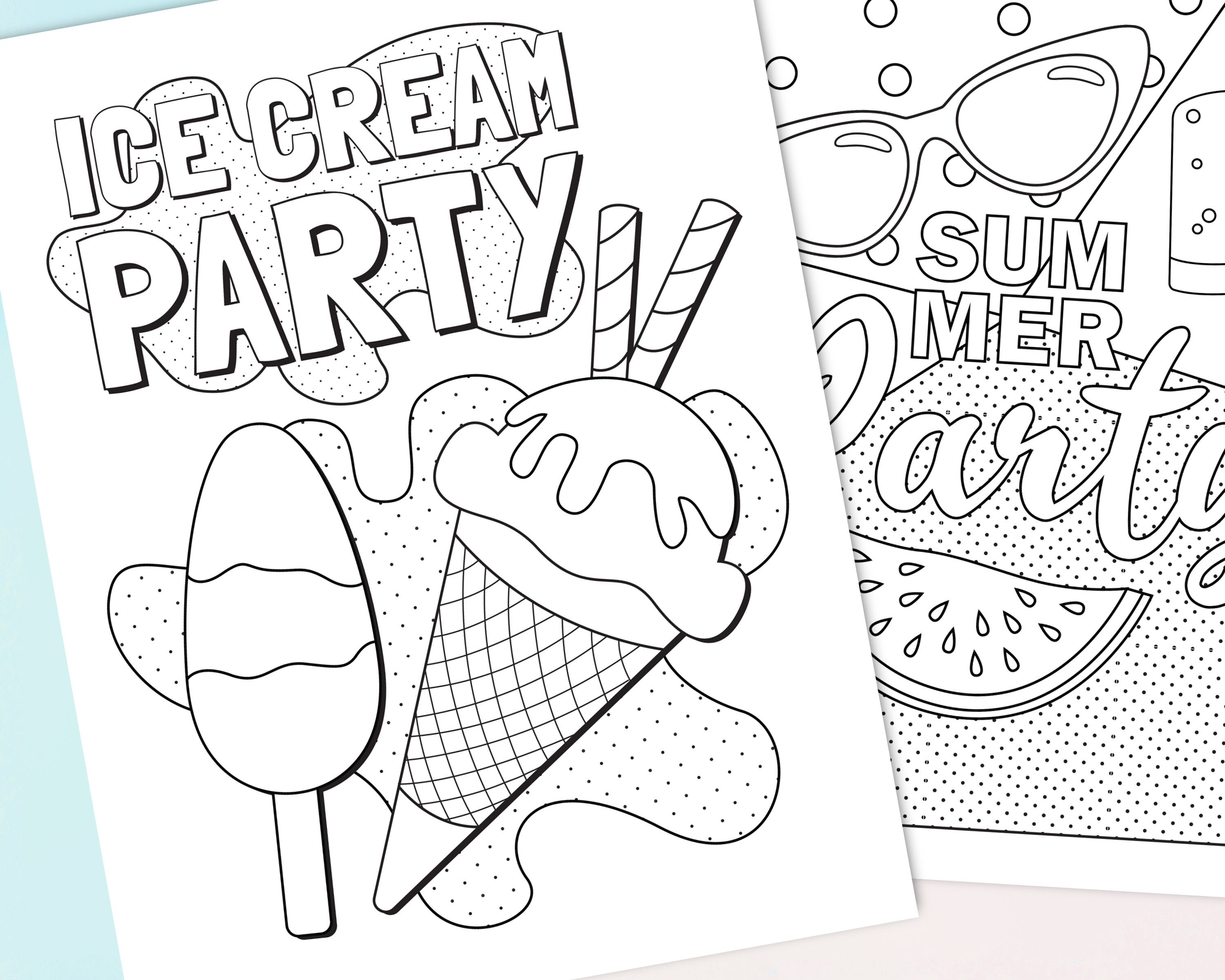 Summer party coloring posters Printable summer coloring pages | Etsy