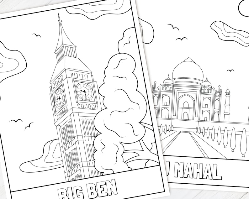 Download Landmark Coloring Pages Printable Travel Coloring Book | Etsy