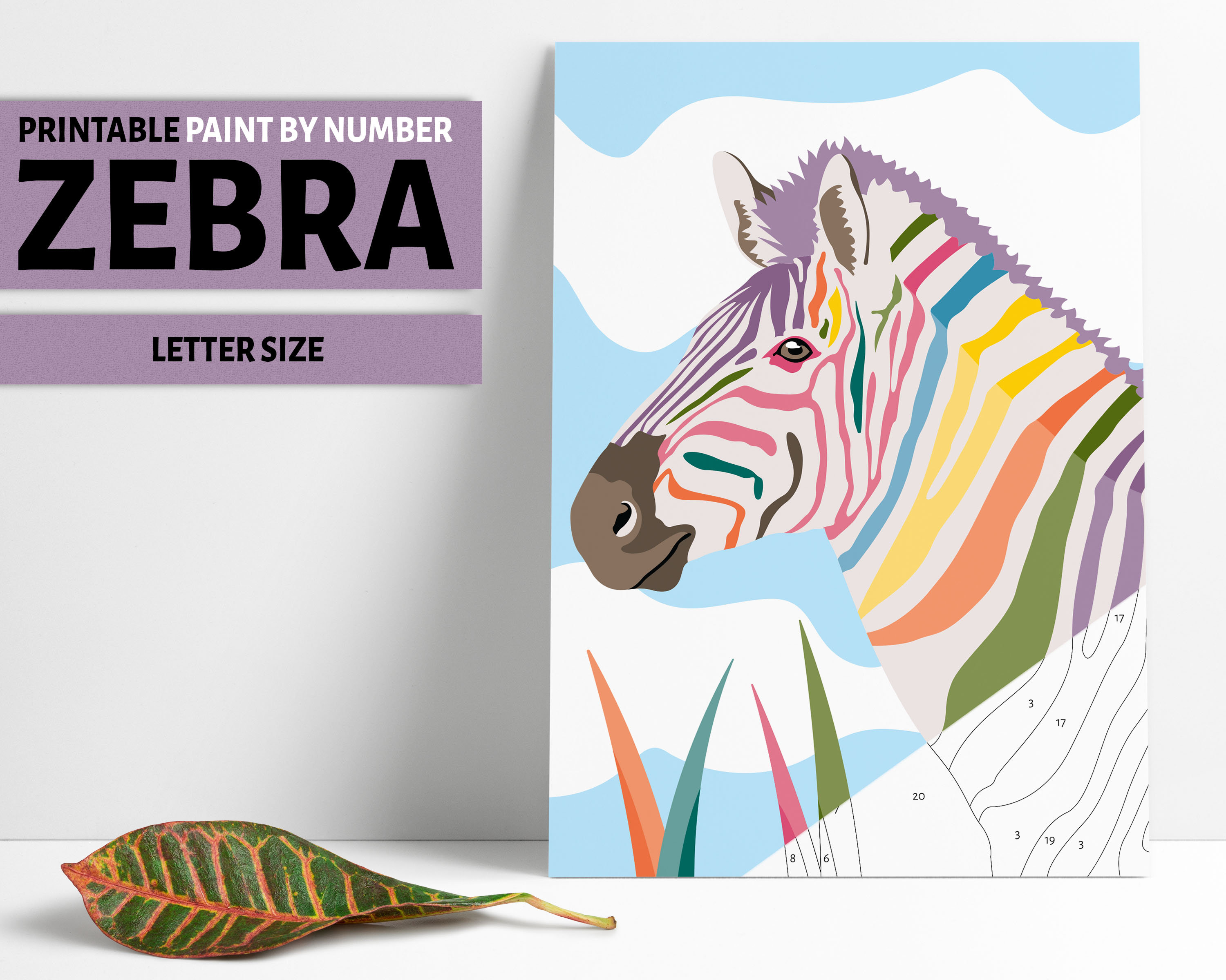 Paint By Number Printable Coloring Page Printable Zebra Color Etsy