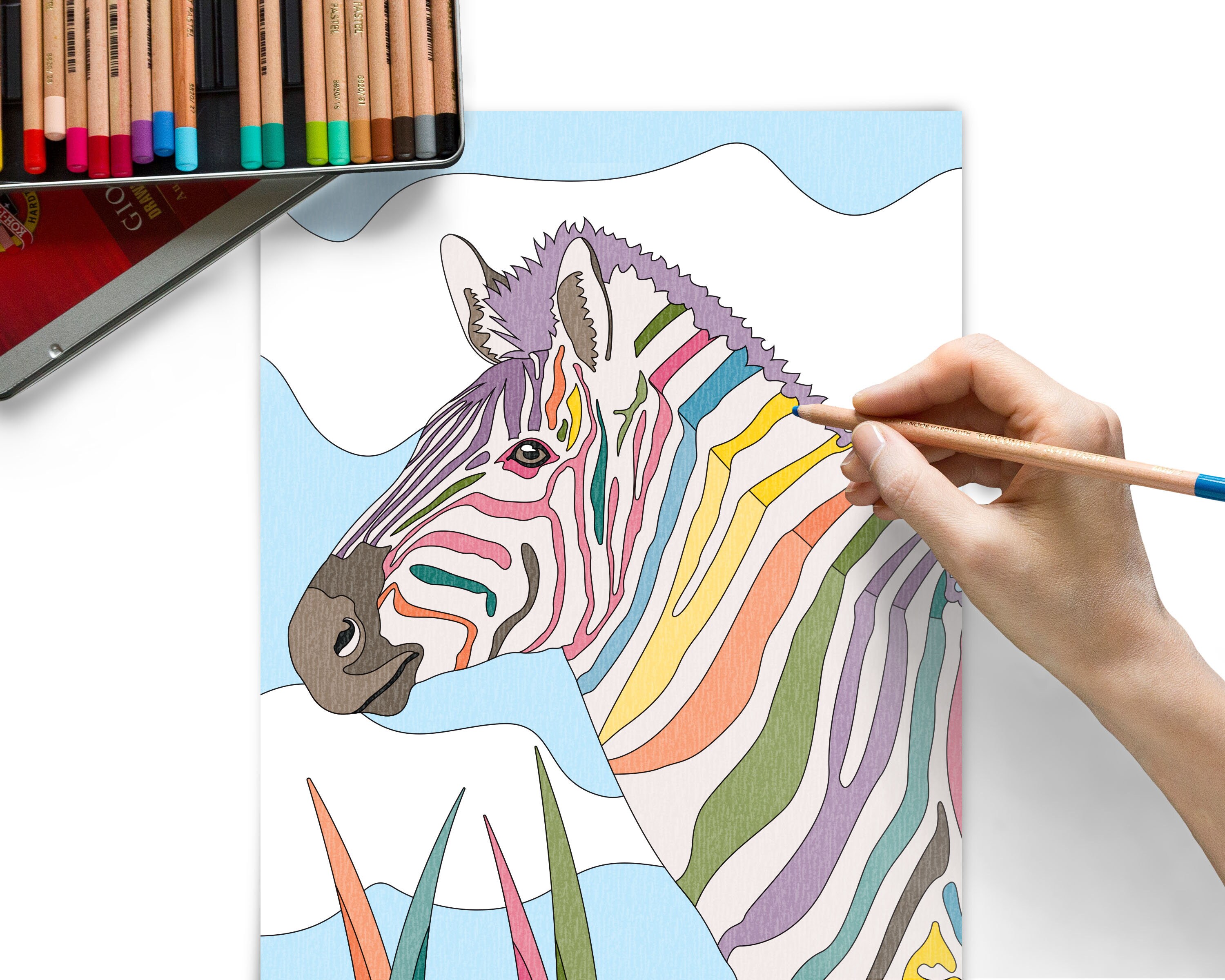 Zebra and Giraffe coloring pages for adults Animal coloring | Etsy