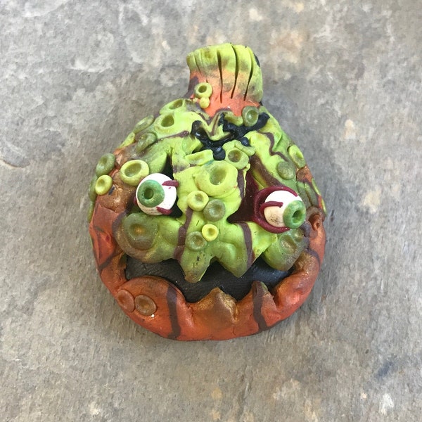 Pumpkin Zombie Halloween Steam Punk'in Polymer Clay Pin Fall Jewelry Whimsical Horror