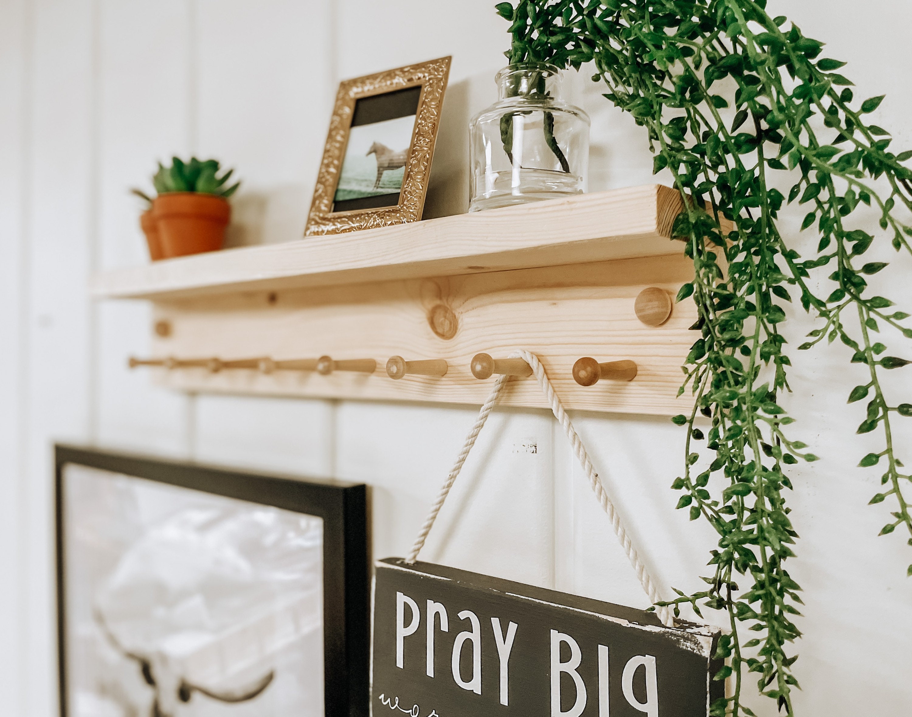 Wood Peg Rail Shelf Modern Coat Rack Scandinavian Peg Rail Picture