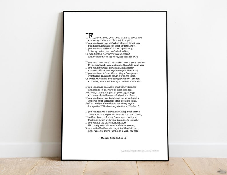 Rudyard Kipling 'if' Quote Print A5 A4 A3 Black and | Etsy