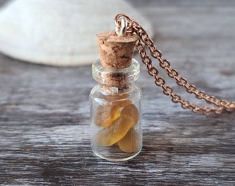 Glass Jar Pendant, Rose Gold Necklace, Seaham Sea Glass Necklace, Gift For Women, Mini Jar Necklace