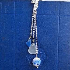Bookmark Gift, Bookworm Gift, Gift For Book Lover, Sea Glass Gift, Blue Sea Glass, Mermaid Gift, Gift For Women, Flower Pattern Bead Bookmar