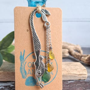 Sea Glass Mermaid Bookmark: Book Lover Gift, Silver Metal