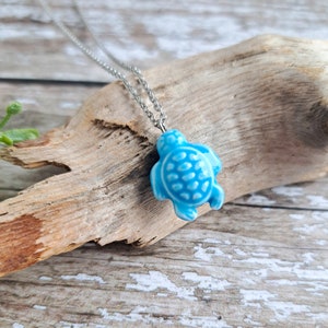 Sea Turtle Necklace, Blue Bead Necklace, Tortoise Jewellery, Gift For Animal Lover, Ocean Jewelry, Gift for Girl, Stocking Filler