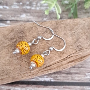 Yellow Porcelain Bead Drop Earrings: Handmade Stainless Steel Hooks