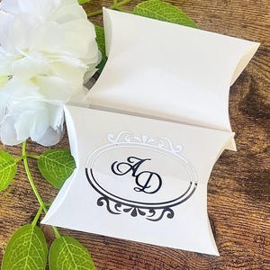 Personalised Wedding Favour Pillow Boxes, initials – Elegant Guest Gift Packaging