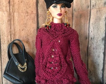 Fashion Royalty doll Winter Outfit, Integrity Toys doll Modern Fashion, Quality Doll Clothes, Fashion Doll Hand-knitted Sweater