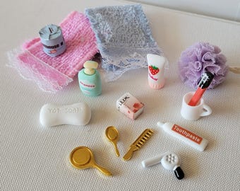 1/6 Scale Miniature Bathroom Accessories, Dollhouse miniatures, Diorama Accessories, Doll Photography Props, Doll self-care set