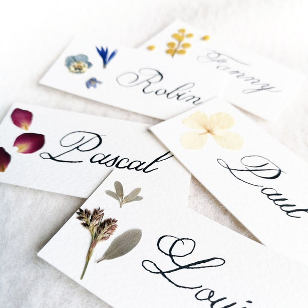 Marque place mariage marque place bohême marque place calligraphie herbier fleur