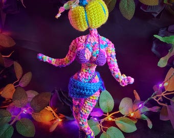 11" Handmade Crochet Pumpkinhead Doll - Miss Mayhem