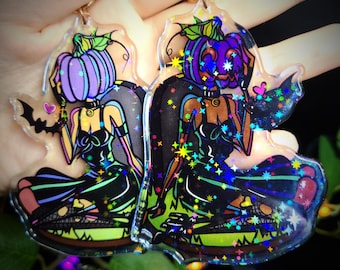 Pumpkin 3.5" Crystal Acrylic Holo Double-Sided Bag Charm Keychain