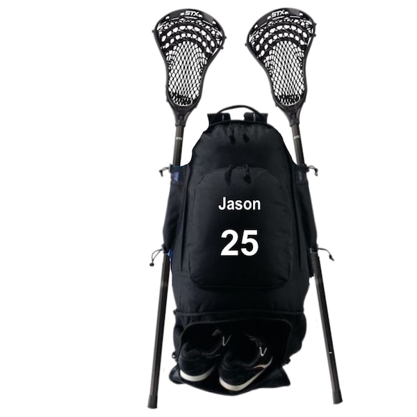 Personalized Lacrosse Backpack | Dual Stick Holder | Lacrosse Gear Bag | Custom Player Name and Number Only | Custom Sports Gift